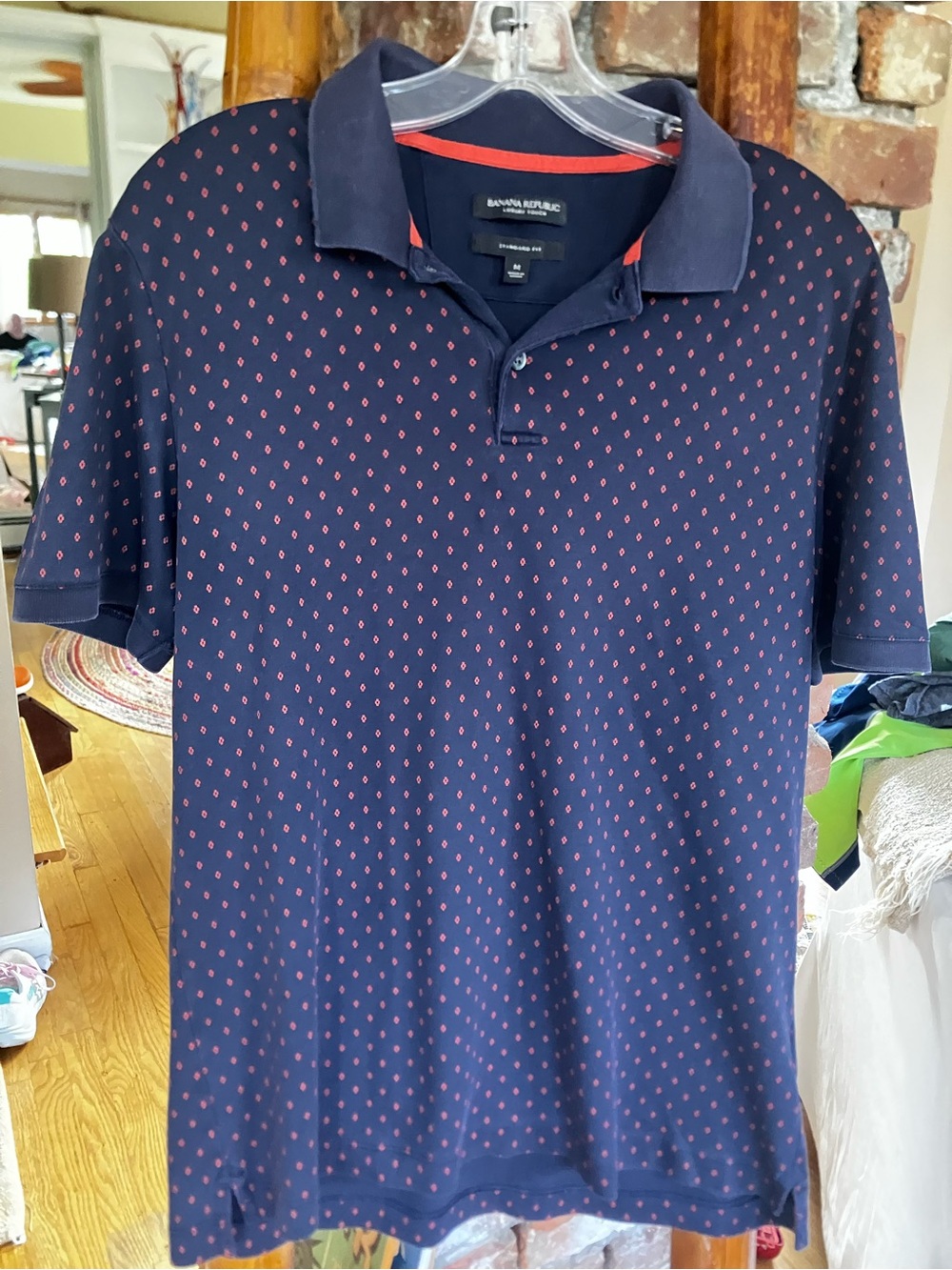 Banana Republic Navy Polo with Red Micro Dot Pattern